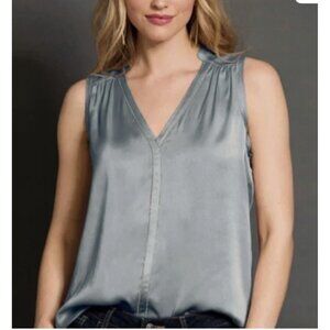 Go Silk Washable Silk Sleeveless V-Neck Blouse XS Slate Gray